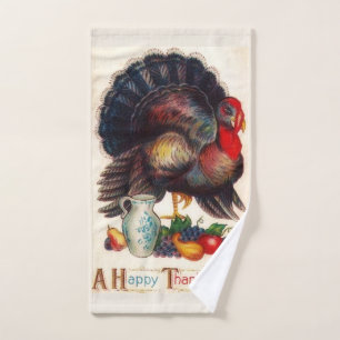 Happy Thanksgiving Vintage Turkey Hand Towel