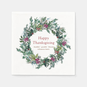 Happy Thanksgiving Watercolor Autumn Wreath Napkin