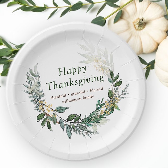 Happy Thanksgiving Watercolor Fall Foliage Wreath Paper Plate (Creator Uploaded)