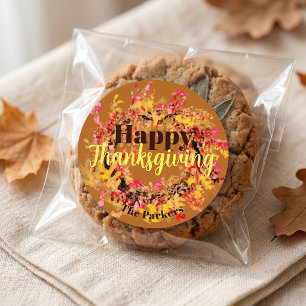 Happy Thanksgiving Watercolor Fall Leaves Wreath Classic Round Sticker