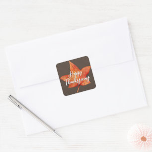 Happy Thanksgiving Watercolor Fall Maple Leaf Square Sticker