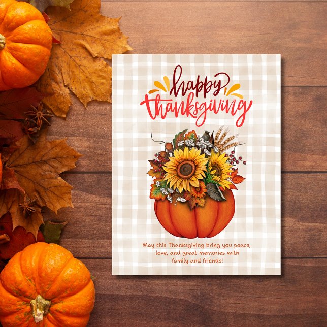 happy thanksgiving watercolor floral pumpkin check holiday postcard (Creator Uploaded)