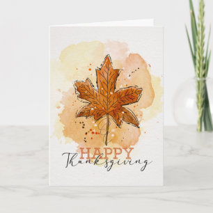 Happy Thanksgiving Watercolor Maple Leaf Card