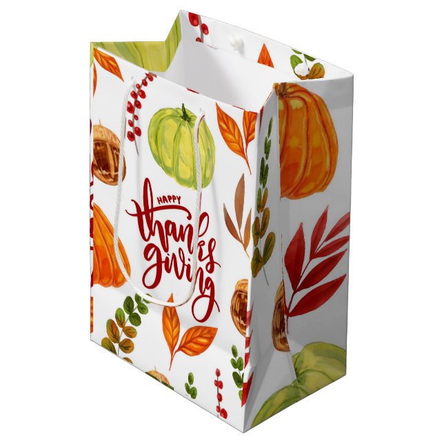 Happy Thanksgiving Watercolor Medium Gift Bag (Front Angled)