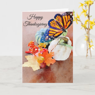 Happy Thanksgiving Watercolor Monarch Butterfly Card