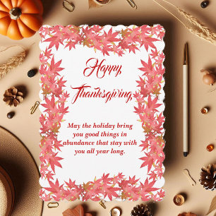 Happy Thanksgiving Watercolor Peach Maple Leaves Holiday Card