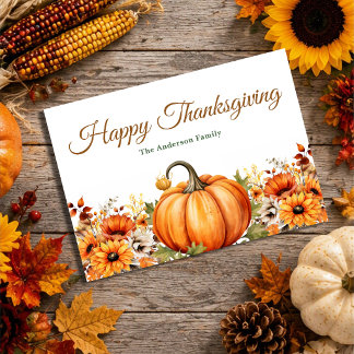 Happy Thanksgiving Watercolor Pumpkin Autumn Holiday Card