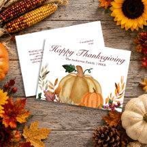 Happy Thanksgiving Watercolor Pumpkin Autumn Leave