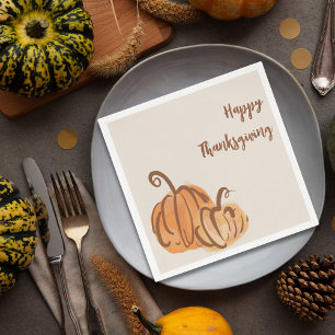 Happy Thanksgiving Watercolor Pumpkin Paper Napkin