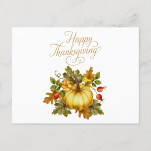 Happy Thanksgiving Watercolor Pumpkin, Rose Hips Postcard