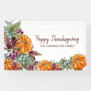 Happy Thanksgiving Watercolor Pumpkins Autumn Banner