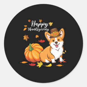 Happy Thanksgiving Welsh Corgi Autumn Fall Thanksg Classic Round Sticker