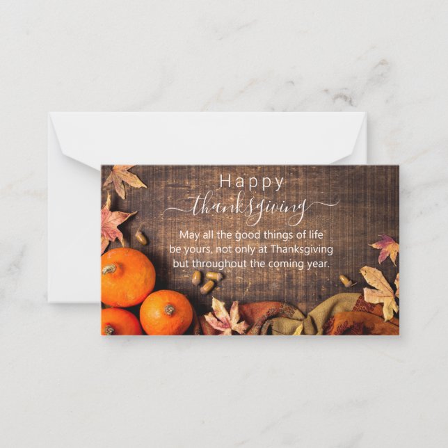 happy thanksgiving,white calligraphy rustic wood card (Front)