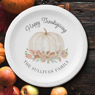 Happy Thanksgiving White Pumpkin Paper Plate