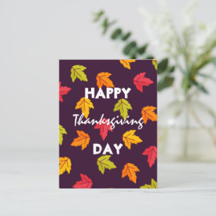Happy Thanksgiving with Colourful Leaves Autumn  Holiday Postcard