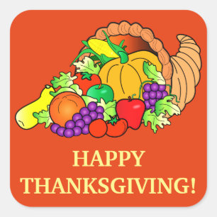 Happy Thanksgiving with Cornucopia Square Sticker