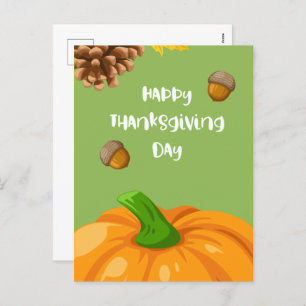 Happy Thanksgiving with Cute Pumpkin and Pine Holiday Postcard