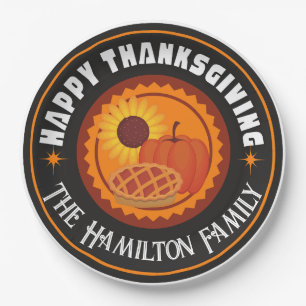 Happy Thanksgiving with family name (editable) Paper Plate