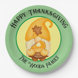 Happy Thanksgiving with family name (editable) Paper Plate