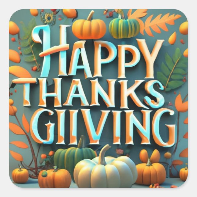 Happy Thanksgiving with pumpkins Square Sticker (Front)