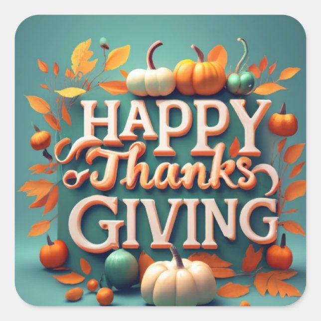 Happy Thanksgiving with pumpkins Square Sticker (Front)