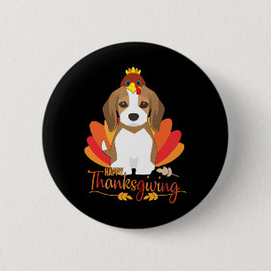 Happy Thanksgiving With Turkey Beagle Dog Cute Pup 6 Cm Round Badge