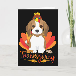 Happy Thanksgiving With Turkey Beagle Dog Cute Pup Card