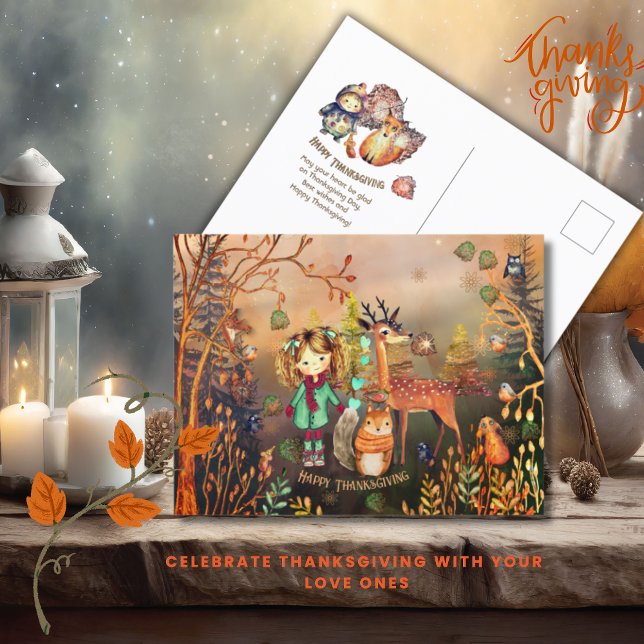 Happy Thanksgiving Woodland Animals Postcard (Happy Thanksgiving Woodland Animals Postcard)