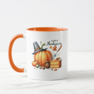 Happy Thanksgiving Wordart Pumpkin Mug