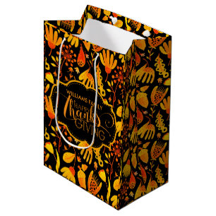 Happy Thanksgiving Yellow & Orange Fall Leafs Medium Gift Bag