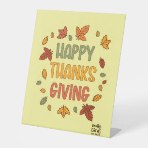Happy Thanksgiving - Yellow Theme Pedestal Sign