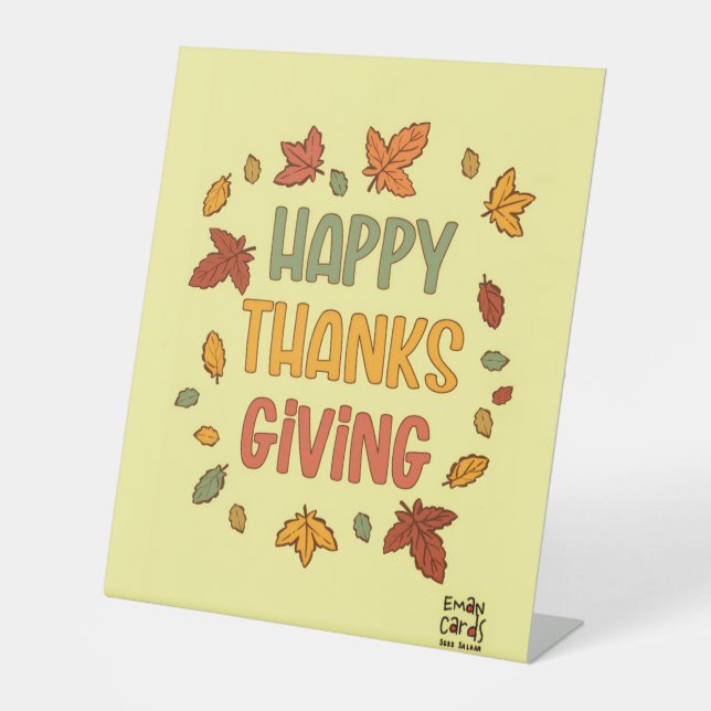 Happy Thanksgiving - Yellow Theme Pedestal Sign (Front)