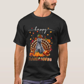 Happy Thanksgiving Zebra Costume Turkey Fall Leave T-Shirt