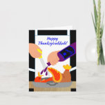 Happy Thanksgivukkah Funny Turkey Invitations<br><div class="desc">A humorous original c.a.teresa illustration greeting card or invitation of a chef marinating an obliging open mouth turkey in roasting pan with kosher wine and a baster! The perfect card to celebrate the combination of Thanksgiving and Hanukkah which will be falling together this year. These colorful festive cards can also...</div>