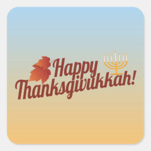 Happy Thanksgivukkah Menorah/Leaf Square Sticker