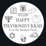 Happy Thanksgivukkah Thanksgiving Hanukkah Classic Round Sticker<br><div class="desc">Happy Thanksgivukkah Thanksgiving Hanukkah Classic Round Stickers
black and white</div>