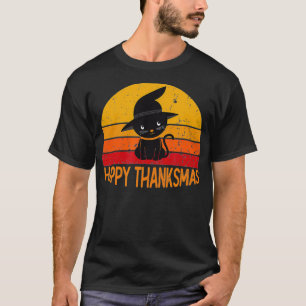 Happy Thanksmas Cat Lovers Black Cat Thanksgiving T-Shirt