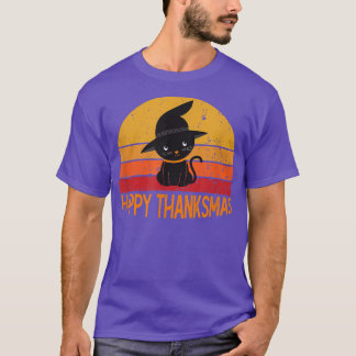 Happy Thanksmas Cat Lovers Black Cat Thanksgiving  T-Shirt