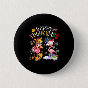 Happy Thanksmas Flamingo Couple Thanksgiving Chris 6 Cm Round Badge