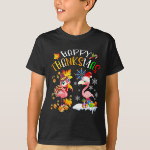 Happy Thanksmas Flamingo Couple Thanksgiving Chris T-Shirt