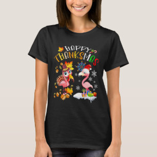 Happy Thanksmas Flamingo Couple Thanksgiving Chris T-Shirt