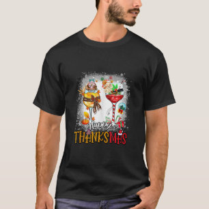 Happy Thanksmas Wine Glass Thanksgiving Christmas  T-Shirt