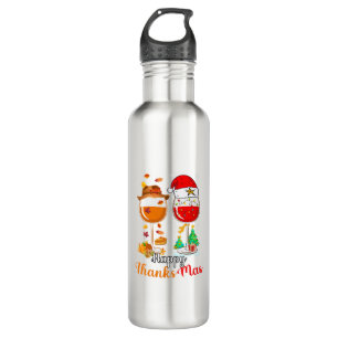Happy Thanksmas Wine Thanksgiving Christmas Long S 710 Ml Water Bottle