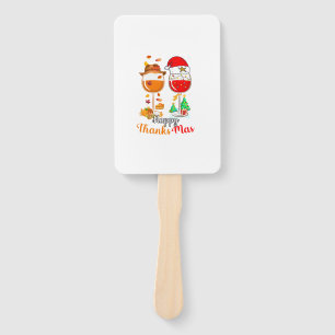 Happy Thanksmas Wine Thanksgiving Christmas Long S Hand Fan