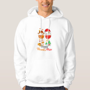 Happy Thanksmas Wine Thanksgiving Christmas Long S Hoodie