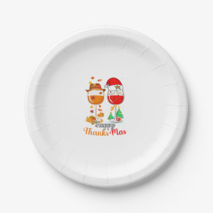 Happy Thanksmas Wine Thanksgiving Christmas Long S Paper Plate