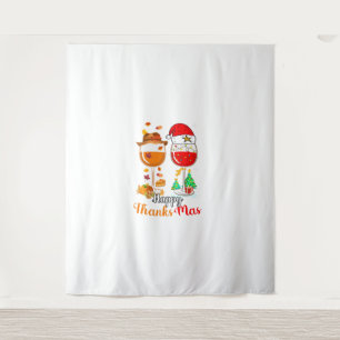 Happy Thanksmas Wine Thanksgiving Christmas Long S Tapestry