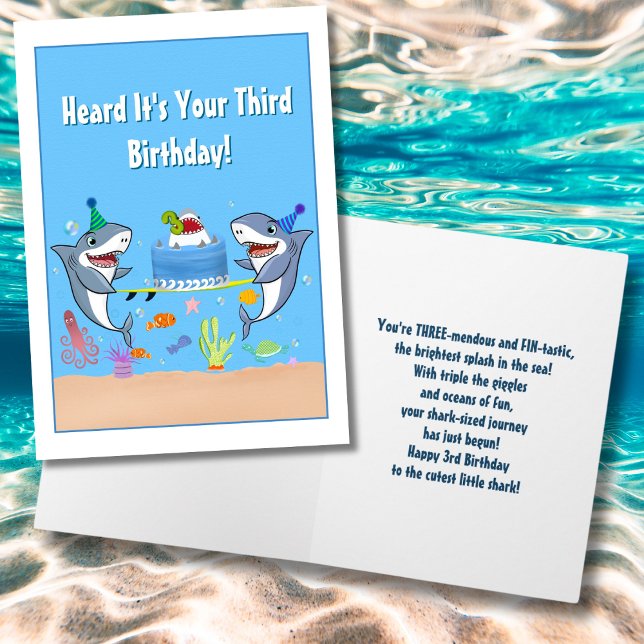 Happy Third Birthday Sharks with Cake Card (Creator Uploaded)