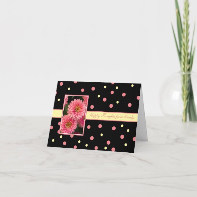Happy Thoughts Pink Flowers Personalised Card (Front)