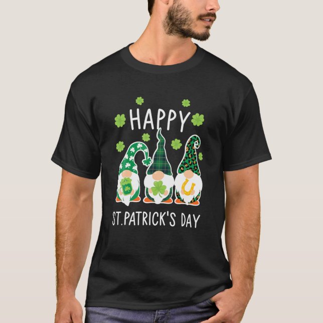 Happy Three Gnomes, St.Patrick's Day, Green Buffal T-Shirt (Front)